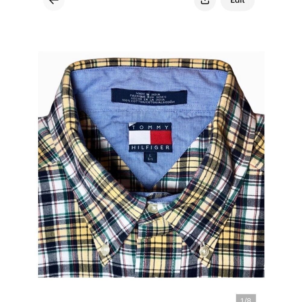 Tommy Hilfiger Plaid Oxford Shirt in Blue/Yellow/Green/Red Men’s Large